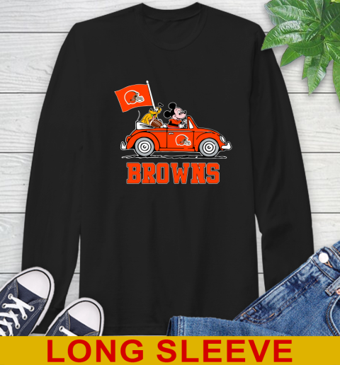 NFL Football Cleveland Browns Pluto Mickey Driving Disney Shirt Long Sleeve T-Shirt 2