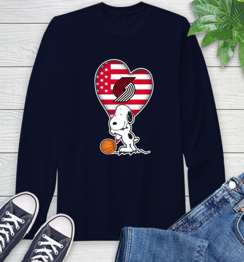 Portland Trail Blazers NBA Basketball The Peanuts Movie Adorable Snoopy Long Sleeve T-Shirt 4