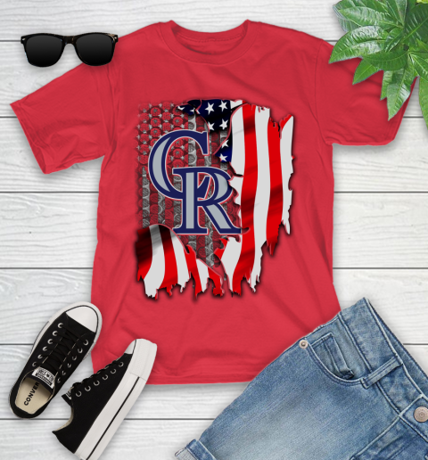 Colorado Rockies MLB Baseball American Flag Youth T-Shirt 13