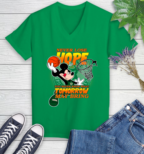 Milwaukee Bucks NBA Basketball Mickey Disney Never Lose Hope Women's V-Neck T-Shirt 5