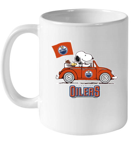 qsee snoopy and woodstock ride the edmonton oilers car ceramic mug 110 56 front white