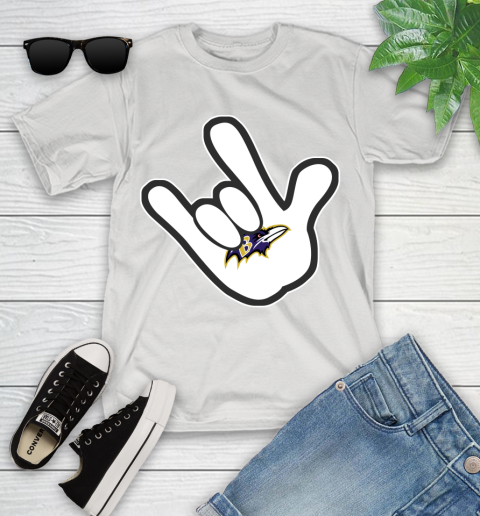 Baltimore Ravens NFL Football Mickey Rock Hand Disney Youth T-Shirt