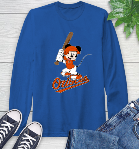 MLB Baseball Baltimore Orioles Cheerful Mickey Mouse Shirt Long Sleeve T-Shirt 10