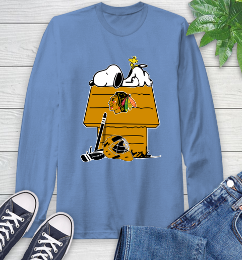 Chicago Blackhawks NHL Hockey Snoopy Woodstock The Peanuts Movie Long Sleeve T-Shirt 11