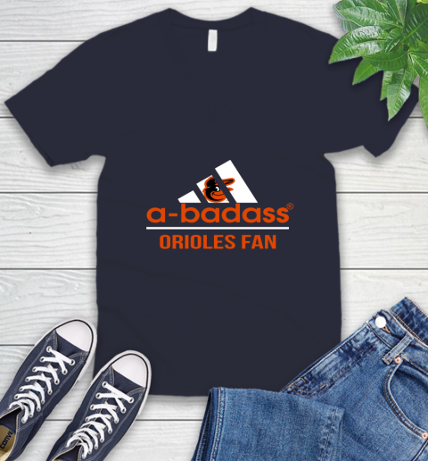 MLB A Badass Baltimore Orioles Fan Adidas Baseball Sports V-Neck T-Shirt 2