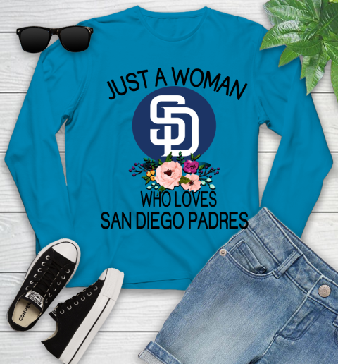 MLB Just A Woman Who Loves San Diego Padres Baseball Sports Youth Long Sleeve 5