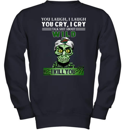 NHL Talk Shit About Minnesota Wild I Kill You Achmed The Dead Terrorist Jeffrey Dunham Hockey 8onykrw8CnB youth sweatshirt 47 95 151514 front navy