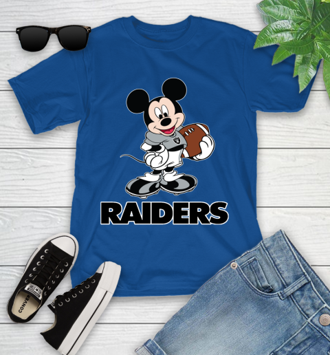 NFL Football Oakland Raiders Cheerful Mickey Mouse Shirt Youth T-Shirt 9