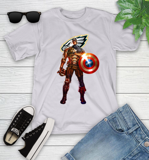 NFL Captain America Marvel Avengers Endgame Football Sports Philadelphia Eagles Youth T-Shirt 4