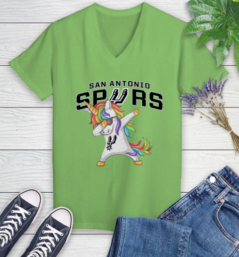 San Antonio Spurs NBA Basketball Funny Unicorn Dabbing Sports Women s V Neck T Shirt Tee For Sports