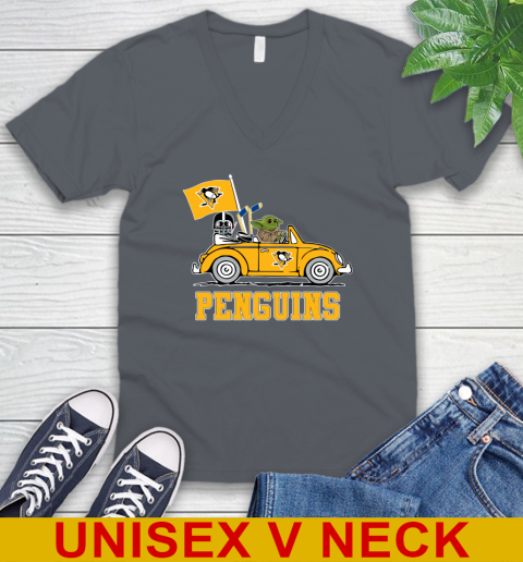 NHL Hockey Pittsburgh Penguins Darth Vader Baby Yoda Driving Star Wars Shirt V-Neck T-Shirt 5