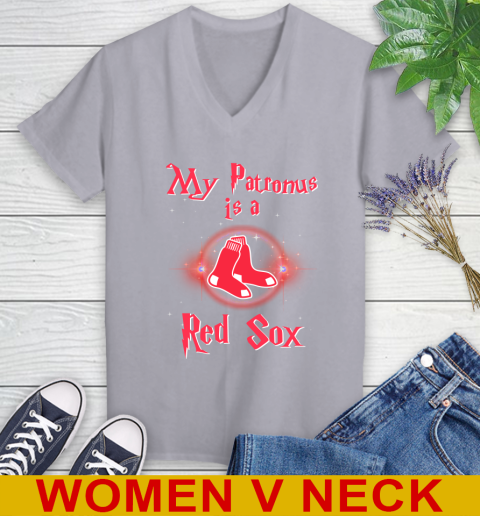 MLB Baseball Harry Potter My Patronus Is A Boston Red Sox Women's V-Neck T-Shirt 4