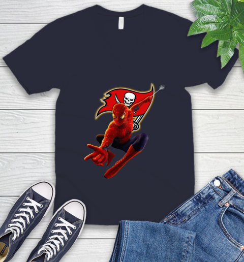 NFL Spider Man Avengers Endgame Football Tampa Bay Buccaneers V-Neck T-Shirt 3