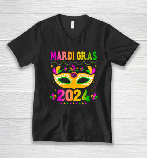 Mardi Gras 2024 Funny Mardi Gras Mask Costume V-Neck T-Shirt