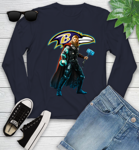 NFL Thor Avengers Endgame Football Baltimore Ravens Youth Long Sleeve 3