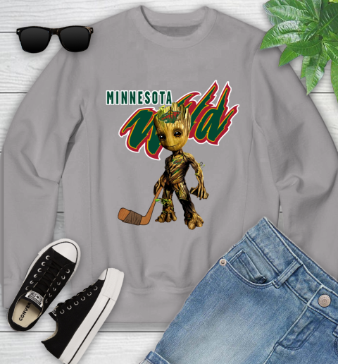 Minnesota Wild NHL Hockey Groot Marvel Guardians Of The Galaxy Youth Sweatshirt 4