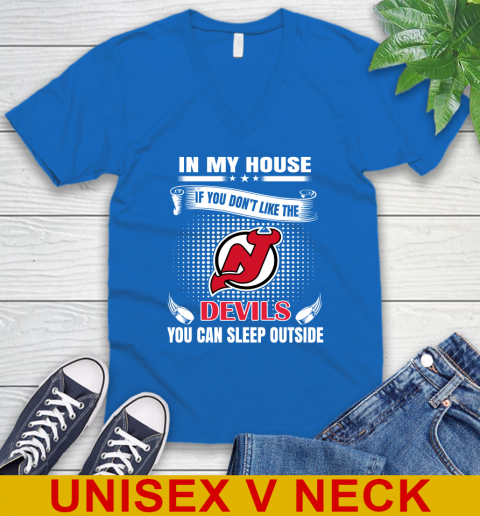 New Jersey Devils NHL Hockey In My House If You Don't Like The Devils You Can Sleep Outside Shirt V-Neck T-Shirt 5