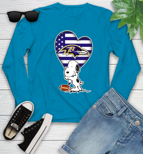 Baltimore Ravens NFL Football The Peanuts Movie Adorable Snoopy Youth Long Sleeve 7