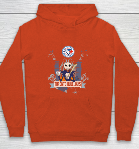 MLB Toronto Blue Jays Baseball Jack Skellington Halloween Youth Hoodie 3