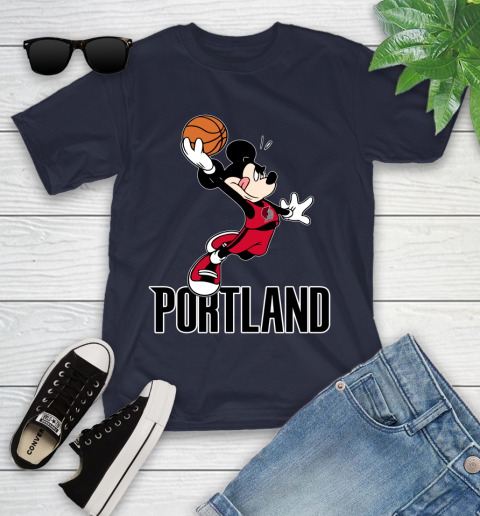 NBA Basketball Portland Trail Blazers Cheerful Mickey Mouse Shirt Youth T-Shirt 3