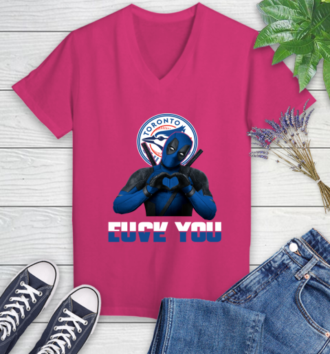 MLB Toronto Blue Jays Deadpool Love You Fuck You Baseball Sports Women's V-Neck T-Shirt - Image 10