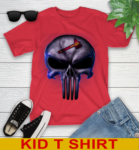 Atlanta Braves MLB Baseball Punisher Skull Sports Youth T-Shirt 11
