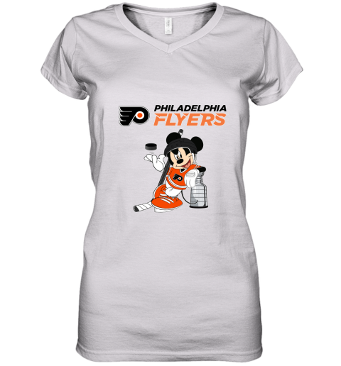 Mickey Philadelphia Flyers With The Stanley Cup Hockey NHL Women's V-Neck T-Shirt