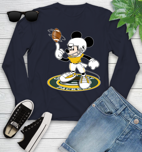 NFL Football Green Bay Packers Cheerful Mickey Disney Shirt Youth Long Sleeve 3