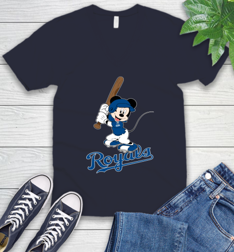 MLB Baseball Kansas City Royals Cheerful Mickey Mouse Shirt V-Neck T-Shirt 3