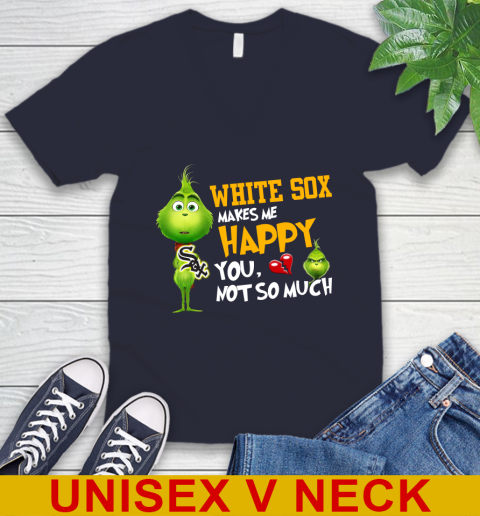 MLB Chicago White Sox Makes Me Happy You Not So Much Grinch Baseball Sports V-Neck T-Shirt 2