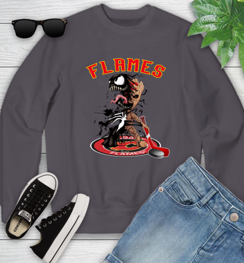 NHL Calgary Flames Hockey Venom Groot Guardians Of The Galaxy Youth Sweatshirt 6