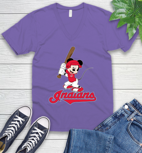 MLB Baseball Cleveland Indians Cheerful Mickey Mouse Shirt V-Neck T-Shirt 9