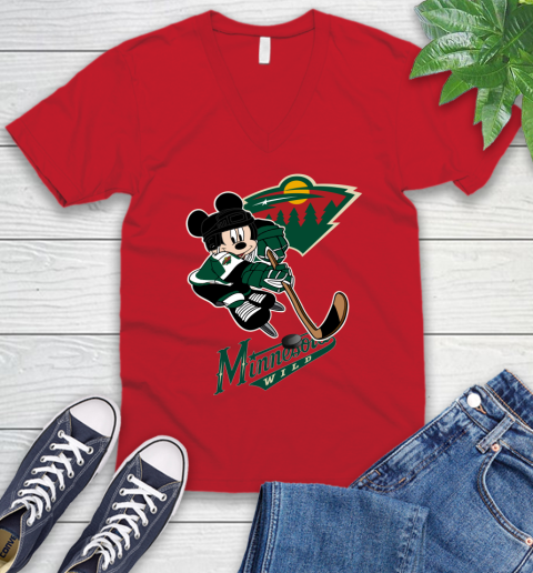 NHL Minnesota Wild Mickey Mouse Disney Hockey T Shirt V-Neck T-Shirt 7