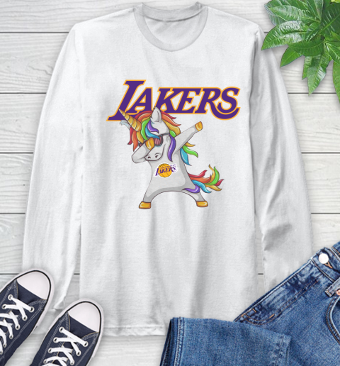 Los Angeles Lakers NBA Basketball Funny Unicorn Dabbing Sports Long Sleeve T-Shirt
