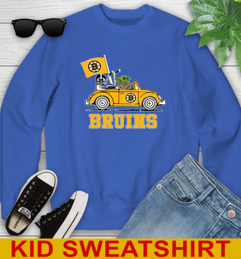 NHL Hockey Boston Bruins Darth Vader Baby Yoda Driving Star Wars Shirt Youth Sweatshirt 7