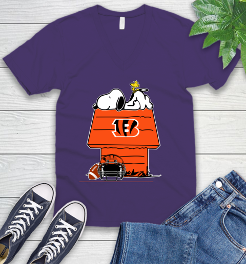 Cincinnati Bengals NFL Football Snoopy Woodstock The Peanuts Movie V-Neck T-Shirt 10