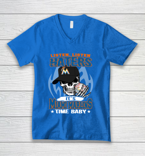 Listen Haters It is MARLINS Time Baby MLB V-Neck T-Shirt 5