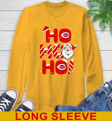 Cincinnati Reds MLB Baseball Ho Ho Ho Santa Claus Merry Christmas Shirt Long Sleeve T-Shirt 2