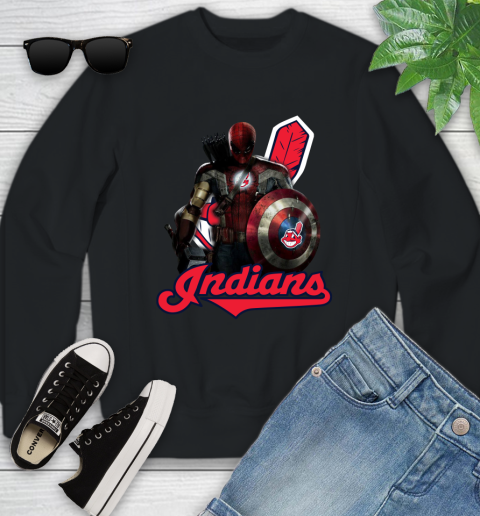 MLB Captain America Thor Spider Man Hawkeye Avengers Endgame Baseball Cleveland Indians Youth Sweatshirt 2