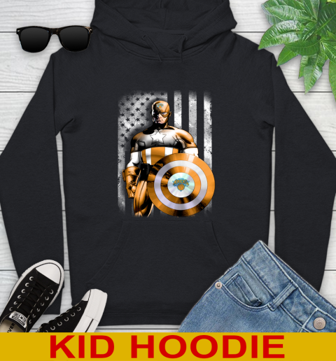 New York Knicks NBA Basketball Captain America Marvel Avengers American Flag Shirt Youth Hoodie