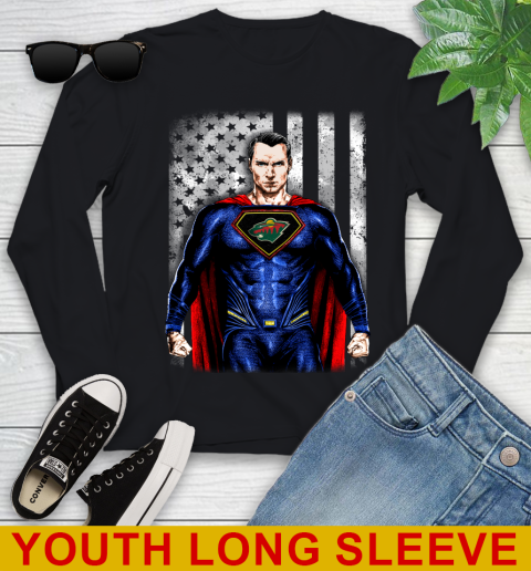NHL Hockey Minnesota Wild Superman DC Shirt Youth Long Sleeve