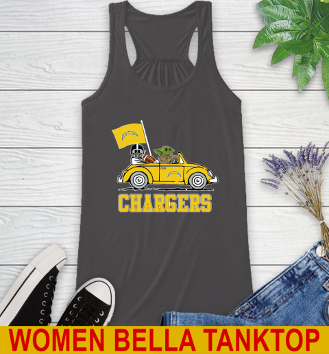 NFL Football Los Angeles Chargers Darth Vader Baby Yoda Driving Star Wars Shirt Racerback Tank 12