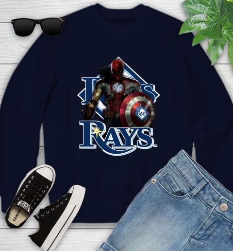 MLB Captain America Thor Spider Man Hawkeye Avengers Endgame Baseball Tampa Bay Rays Youth Sweatshirt 3