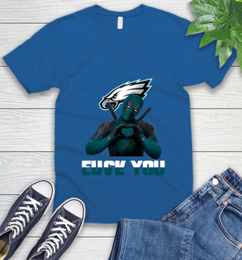 NHL Philadelphia Eagles Deadpool Love You Fuck You Football Sports V-Neck T-Shirt 5