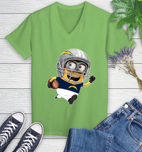 NFL San Diego Chargers Minions Disney Football Sports Women's V-Neck T-Shirt 11