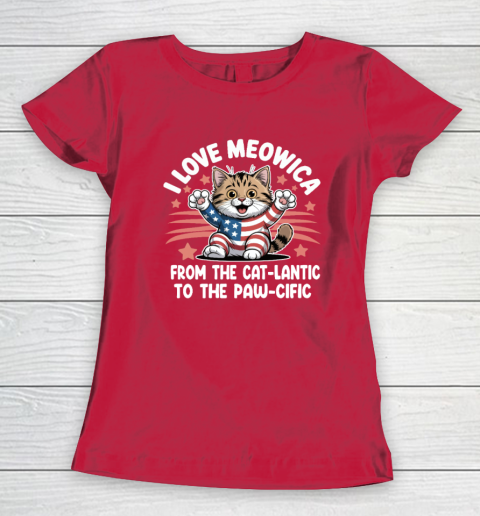 Patriotic Cat I Love Meowica USA Flag 4th of July Funny Cat Lover Women's T-Shirt 7