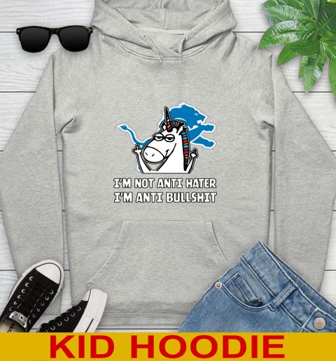 Detroit Lions NFL Football Unicorn I'm Not Anti Hater I'm Anti Bullshit Youth Hoodie