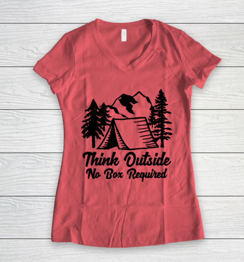Funny Camping Shirt Think Outside No Box Required. Funny Nature Lover Cool Camping Women s V Neck T Shirt