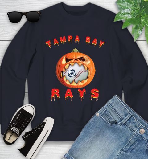 MLB Tampa Bay Rays Halloween Pumpkin Baseball Sports Youth Sweatshirt 3