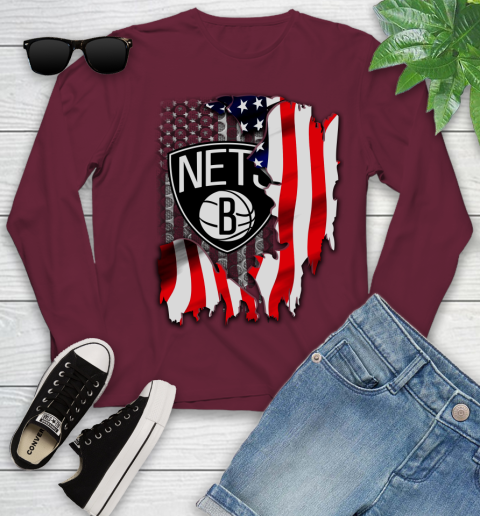 Brooklyn Nets NBA Basketball American Flag Youth Long Sleeve 6